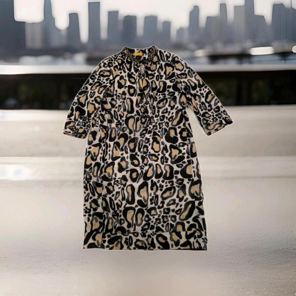 ST JOHN SoCa LEOPARD PRINT Large  TUNIC DRESS SLEEVE 97% COTTON, Retail $595 - Picture 2 of 9